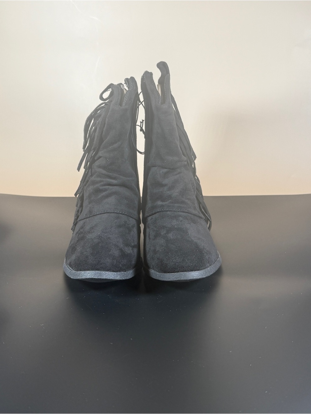 Fringed Suede Ankle Booties in Black